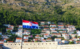 dubrovnik old city walls croatian flag