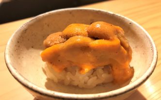 sea urchin uni rice edomae sushi at Sushi Satake in Tokyo